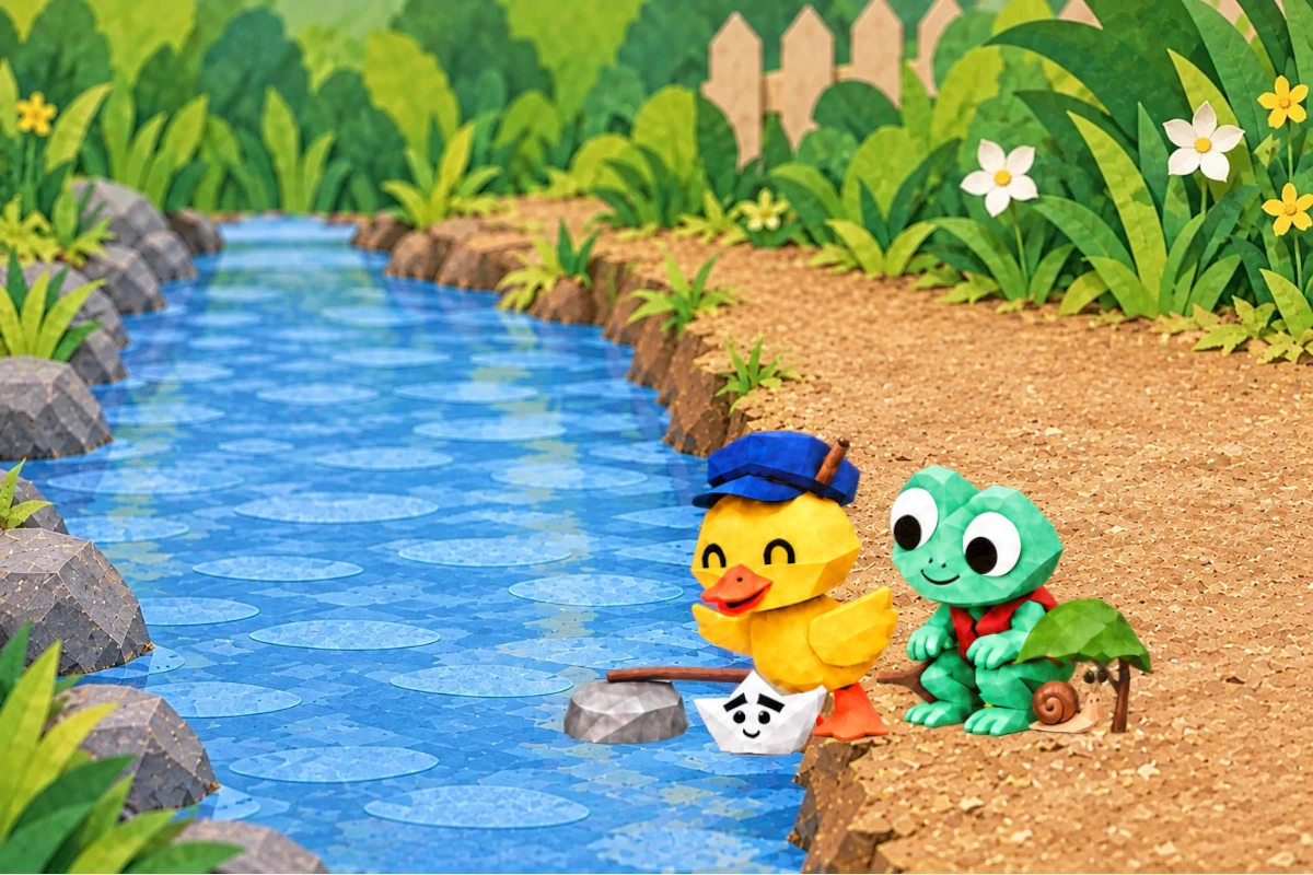 Rescue completion from a lower close viewpoint; snail's full body must clear twig before support releases; captain boat held by Tala and visibly slightly damp.