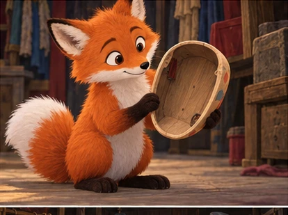 Fox holding mask to reveal clearly hollow back.