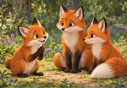 Short-tailed fox admitting feelings to attentive friends.