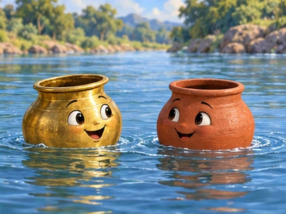 Two pots speaking symbolically, safe gap between rims.