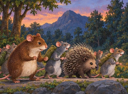 Rats travel together carefully while helping a trustworthy woodland neighbor.